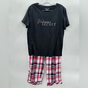 VICTORIA SECRET Plaid pink-black woman PJ loungewear casual athleisure set M